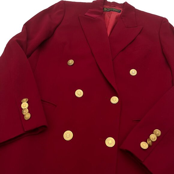 Vtg Brooks Brothers Women Red Wool Double Breasted Gold Button Blazer Jacket S 4 - Picture 4 of 4